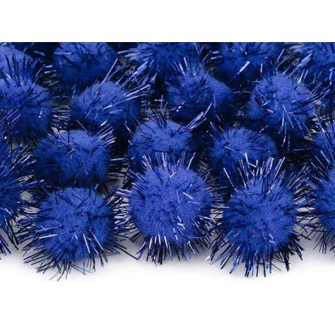 Pompony brokatowe PartyDeco 2cm Niebieskie, 20szt